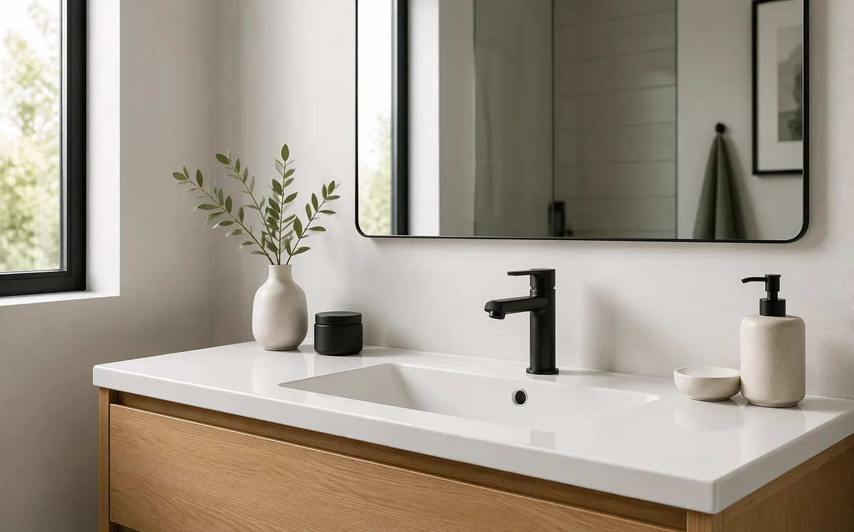 AquaLine Single-Hole Basin Faucet — detail and installation views