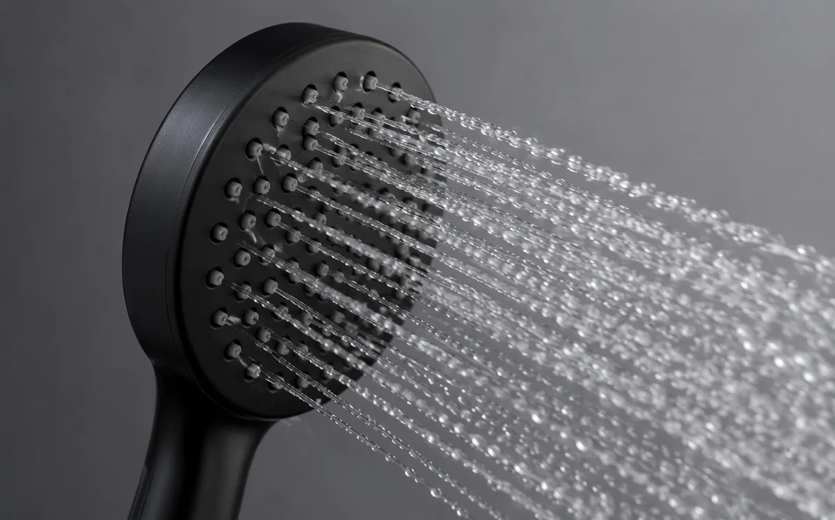 PowerJet High-Pressure Hand Shower — detail and installation views