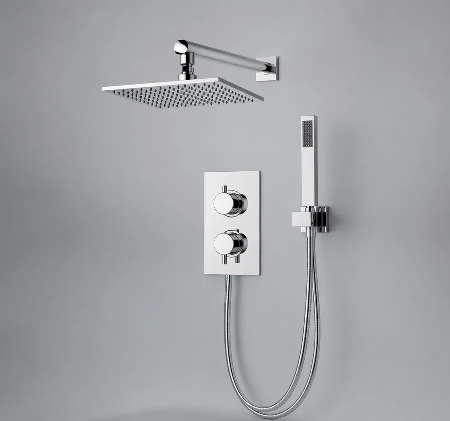 ThermaCore chrome concealed thermostatic shower set with wall plate and rain head